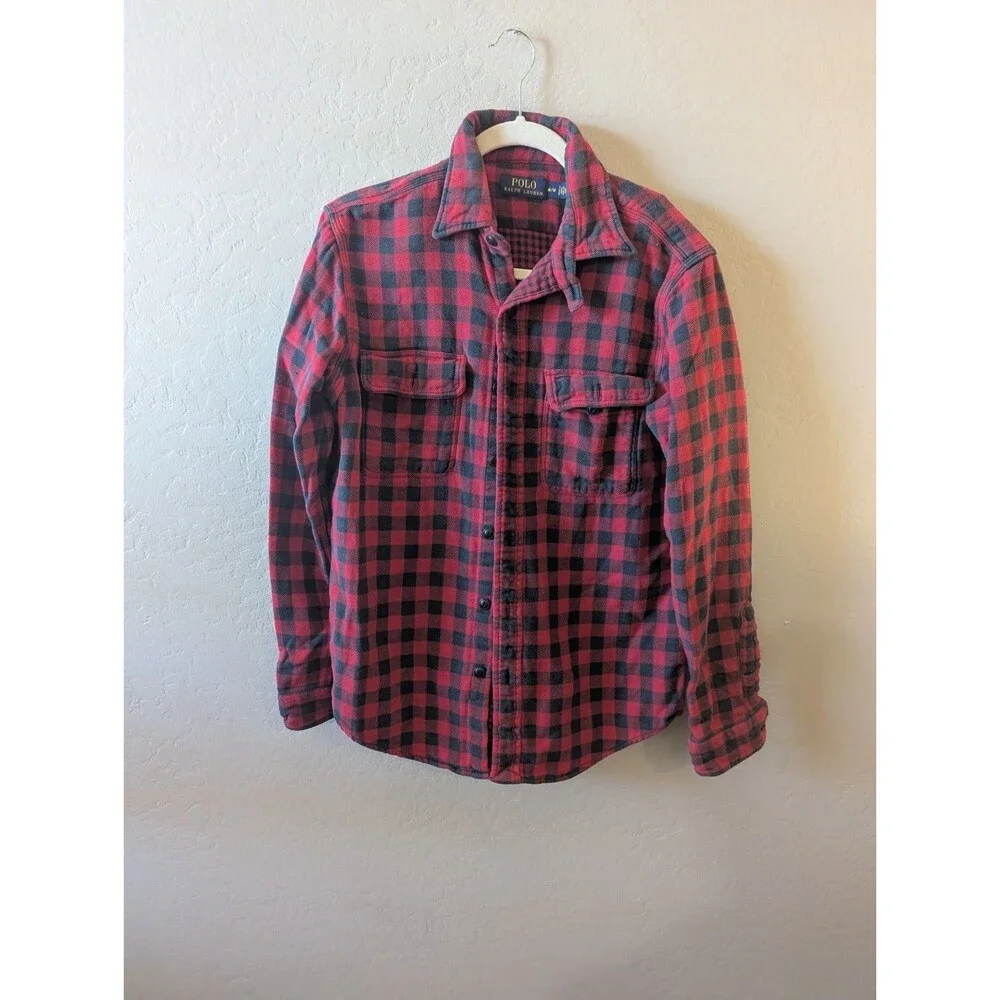 Men's Polo Ralph Lauren Buffalo Plaid Two-Ply Flannel Shirt Sz M Cabincore